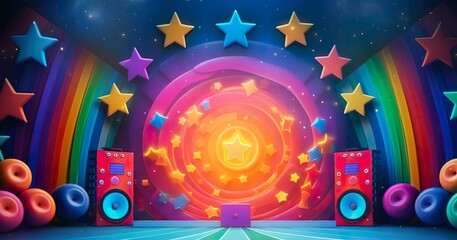 An illustration 3d of screenshot of stage with star on the background - obrazy, fototapety, plakaty