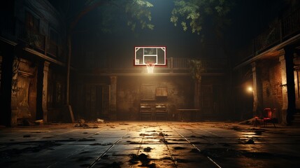 a basketball court with a basketball hoop. - obrazy, fototapety, plakaty