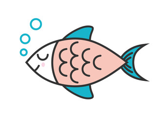 Vector aquarium happy cute fish with bubble on white color background.