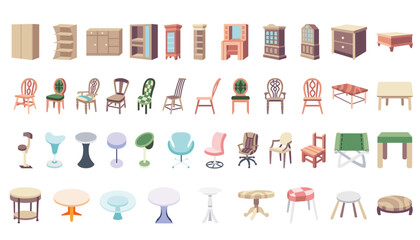 A set of cartoon-style furniture icons.
