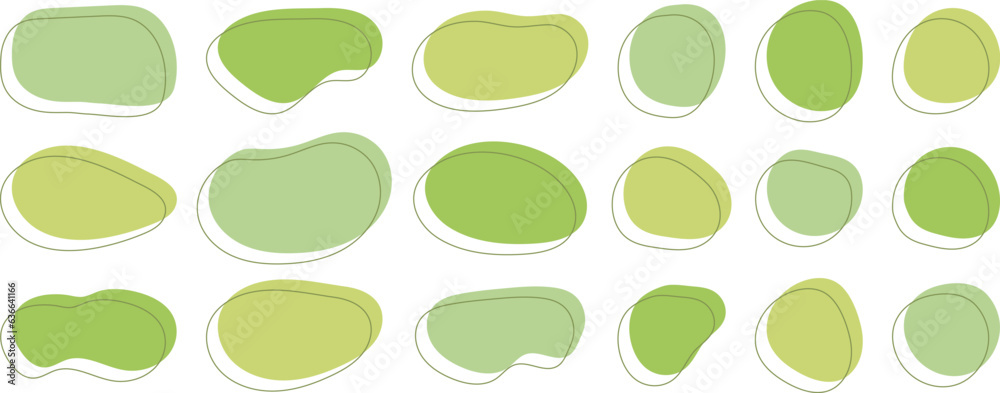 Wall mural かわいい抽象的なゆるゆるフレーム　緑　黄緑　黄色　green shape　set of cute abstract shapes.vector loose frame.