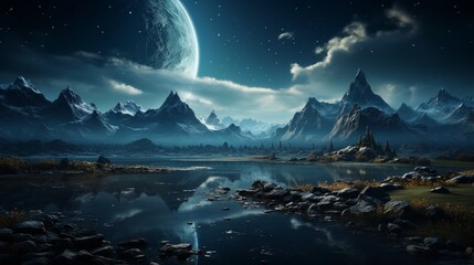 a landscape with mountains and a few stars at night.