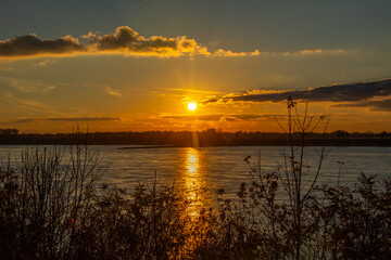 Sunset on Mississippi River as seen from Mud Island Park in Memphis, Tennessee, USA