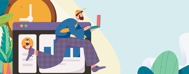 Vector internet operation illustration of people exercising and running healthy
