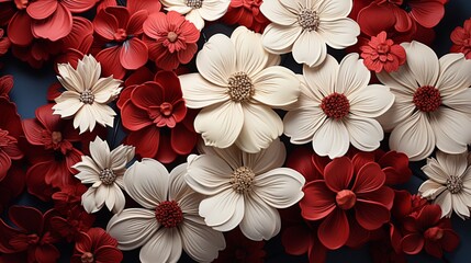 a pattern with bright red and white flowers.