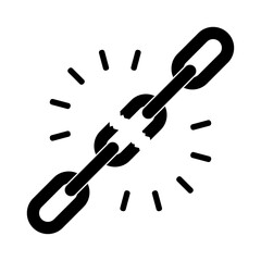 Broken chain graphic sign. Chain link broken isolated sign on white background. Vector illustration