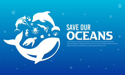 World oceans day design vector. Let's save our oceans design background vector