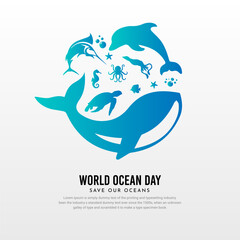 World oceans day design vector. Let's save our oceans design background vector