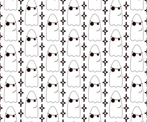 Cool cartoon ghost. Happy halloween seamless pattern.