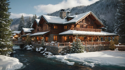 Christmas Celebration in Hotel in Mountains 