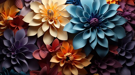 abstract background with colorful flowers and leaves.