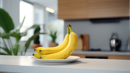 Bananas on a plate in a modern kitchen. The Essence of Nature's Bounty: Exploring the Sweet and Nutritious World of Bananas