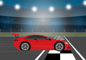 Obraz na płótnie Canvas Racing Car Reach the Finish Line in Arena Racing Track. Vector Illustration. 