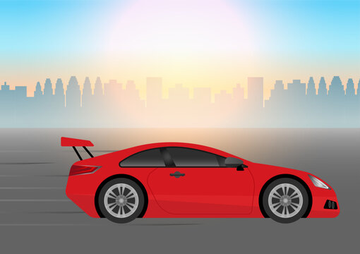 Racing Car or Sports Car in a Modern City. Vector Illustration. 