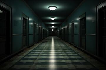 Dark corridor of hospital in dead end.
