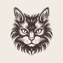 Hand drawn engraving style cat head. Gothic beast tattoo design.