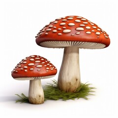 Fly agaric mushrooms growing on forest floor created with Generative AI technology.