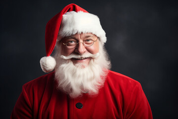 Fototapeta na wymiar Happy Santa Claus portrait on a gray background. AI generated