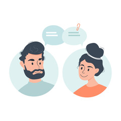 Text messaging concept illustration. Chatting and messaging. Man and woman chatting. Flat vector illustration.

