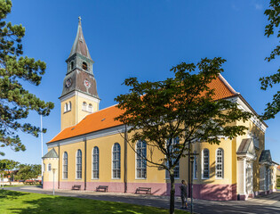 Fototapeta na wymiar Skagen Church is a located in the historic town centre of Skagen, Denmark.