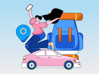 Naklejka premium Flat vector concept operation hand-drawn illustration of people taking a taxi 