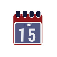 Calendar displaying page of the day 15 (fifteenth) of the June - Day 15 of the month. Illustration
