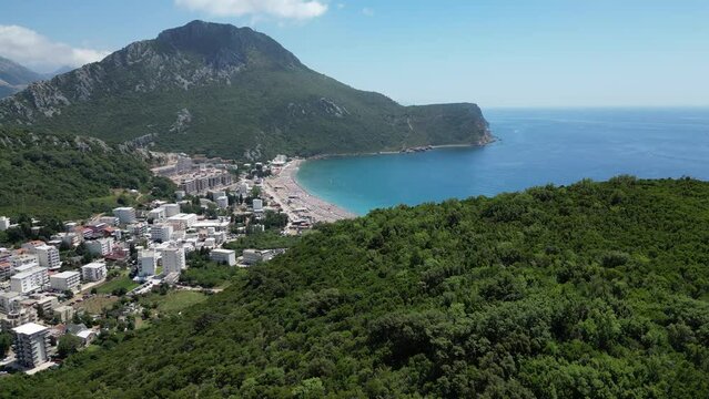 Canj in Montenegro. Aerial view of paradise tropical beach, surrounded by green hills. Montenegro. Balkans. Europe.	