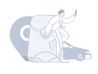 Flat vector concept operation hand-drawn illustration of people taking a taxi
