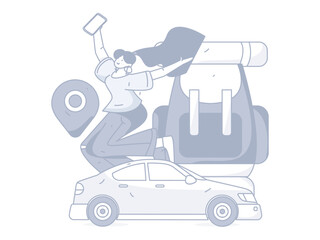 Flat vector concept operation hand-drawn illustration of people taking a taxi
