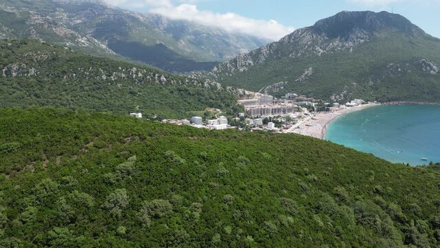 Canj in Montenegro. Aerial view of paradise tropical beach, surrounded by green hills. Montenegro. Balkans. Europe.	