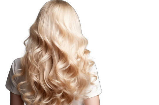 Curly blond hair back view on transparent background