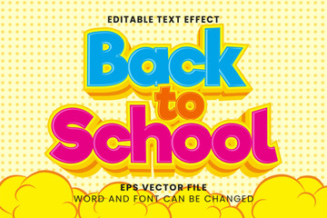 Back to school cartoon comic style 3d editable vector text effect
