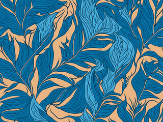 Blue feather pattern on a yellow background, vector eps