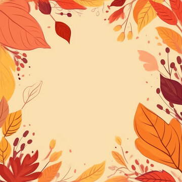 Autumn background wiht yellow and red leaves. Template for a postcard, poster, greeting card. The Day of knowledge. Thanksgiving invitation. Text space. Flat cartoon style.