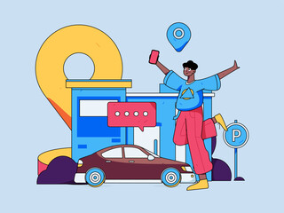 Flat vector concept operation hand-drawn illustration of people taking a taxi
