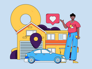 Flat vector concept operation hand-drawn illustration of people taking a taxi
