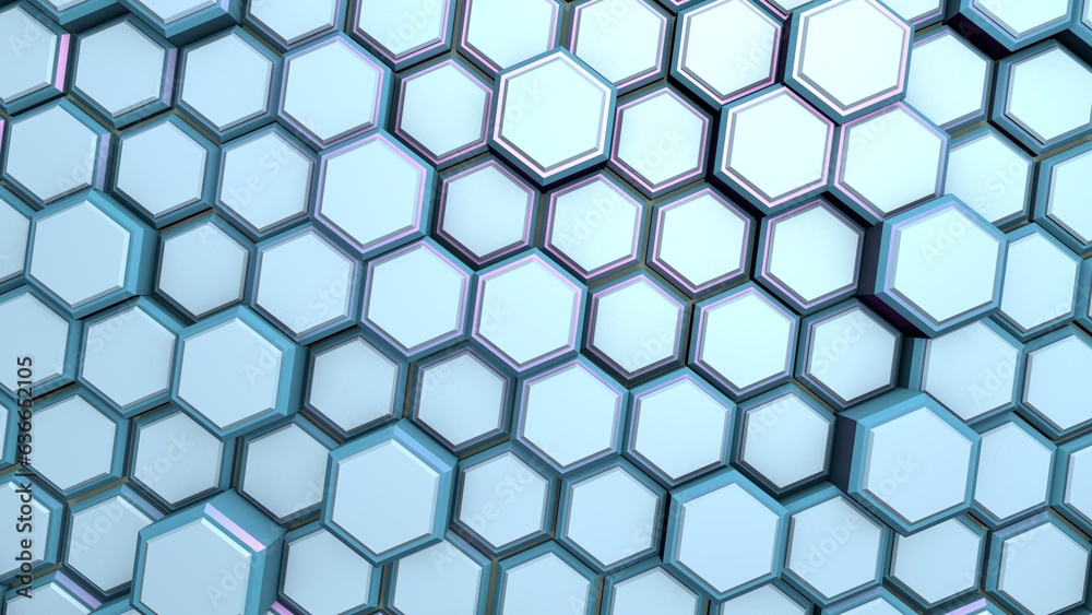Poster background or screensaver of metallic hexagons. rendering an image.