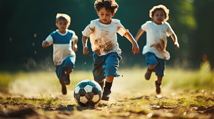 Kids playing in soccer football