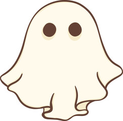 Cute Halloween ghost, retro spooky boo cartoon doodle illustration