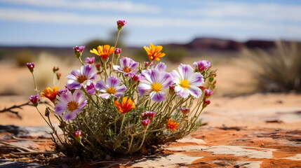 wildflowers in desert with blue sky and red dirt © Stock'd 