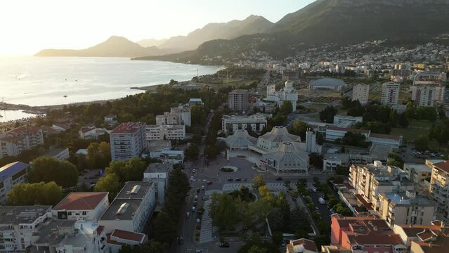 Bar Aerial View. Beaches and coastline of the Adriatic Sea at summer time. Natural landscapes of Montenegro. Balkans. Europe.	
