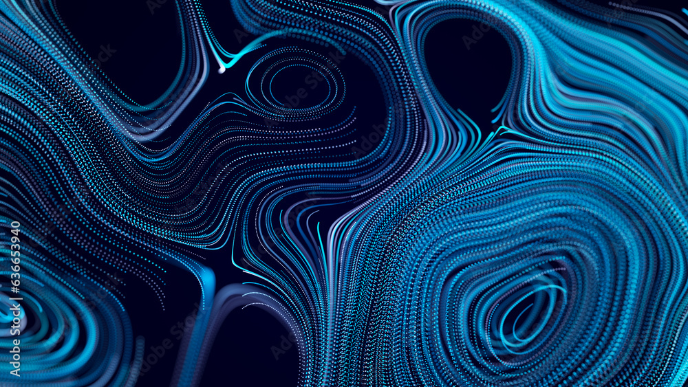 Poster futuristic wave of smooth lines.wire network technologies.cyber security background. 3d rendering.
