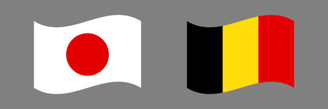 Japanese and Belgian flags icon set. Vector.
