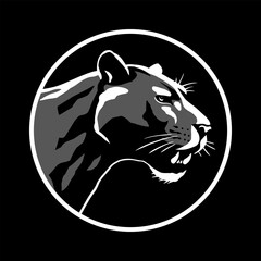 Black panther head, logo emblem on a dark background. Vector illustration.
