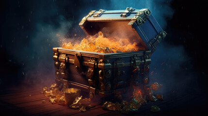 Mysterious treasure chest with smoke. Generative Ai