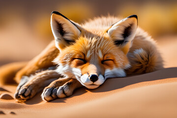 Desert baby fox taking a nap. Generative AI