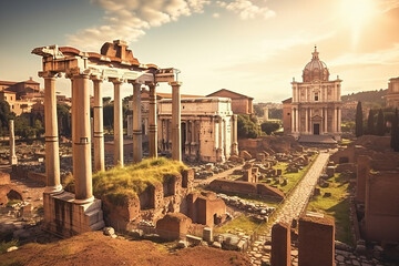 Famous Roman ruins in Rome - Powered by Adobe