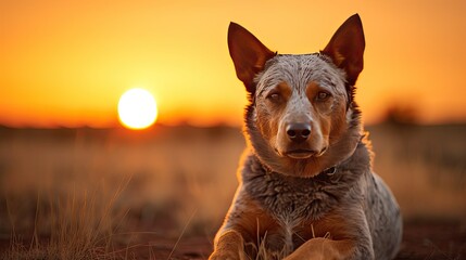 Australian cattle dog sitting in a field outside at golden hour - Powered by Adobe