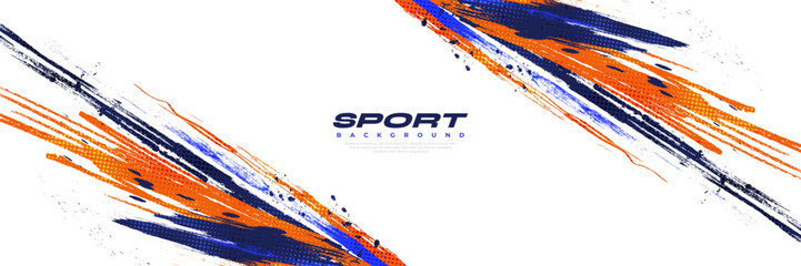 Abstract and Colorful Brush Background with Halftone Effect. Brush Stroke Illustration for Banner, Poster, or Sports Background. Scratch and Texture Elements For Design