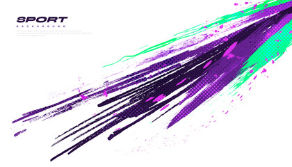 Abstract and Colorful Brush Background with Halftone Effect. Brush Stroke Illustration for Banner, Poster, or Sports Background. Scratch and Texture Elements For Design